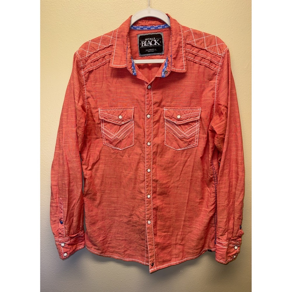 Buckle Black Pearl Snap Shirt Faded Red Tailored Fit Embroidery No 48 Mens Large